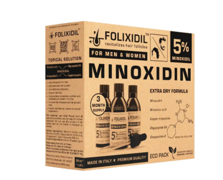 Набір лосьйонів для росту волосся Minoxidil Folixidil 5% (3 флакони)